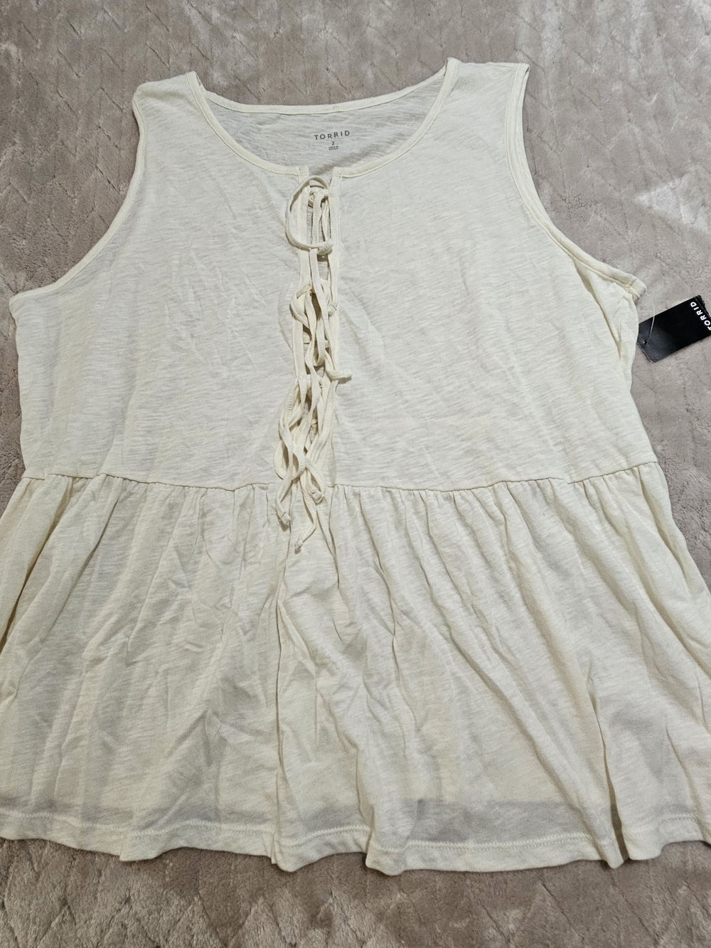 torrid cream lace-up peplum camisole
